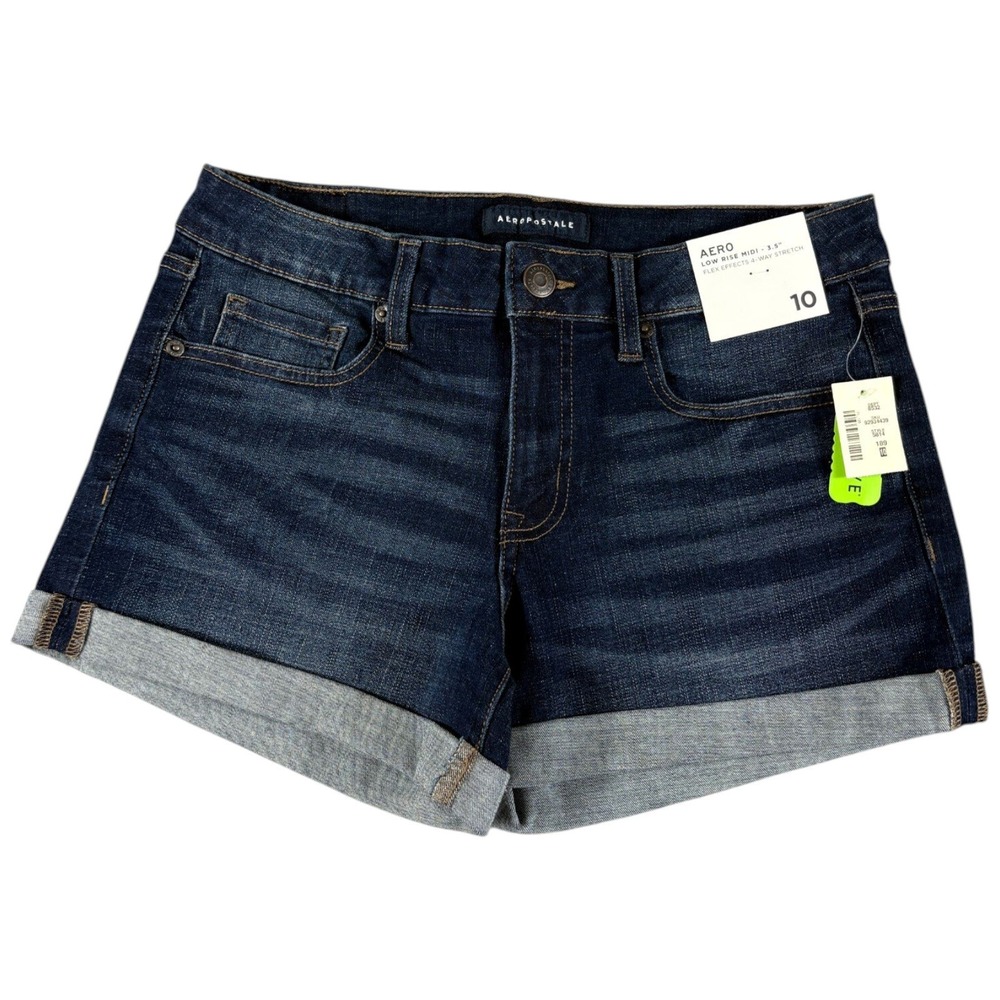 Aeropostale Denim Shorts Womens 10 Blue NWT Lowrise Stretch Faded Whiskered